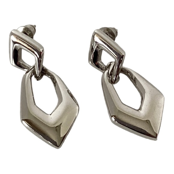 Napier Silver Tone Geometric Double Link Stack Dangle Post Earrings VTG Signed - Picture 5 of 7